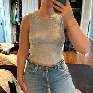 Zara silver mesh top size L
